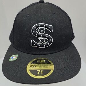 Chicago White Sox 59FIFTY Low Profile Mesh Fitted Hat 7 3/4 Black Stars Logo MLB